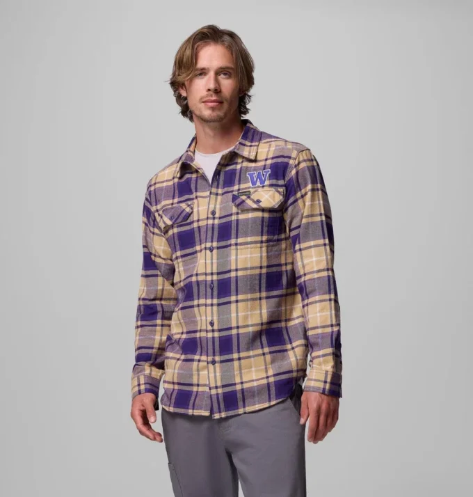 Camisa de manga larga de franela Flare Gun™ para hombre, estilo universitario – Washington