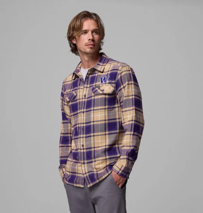 Camisa de manga larga de franela Flare Gun™ para hombre, estilo universitario – Washington