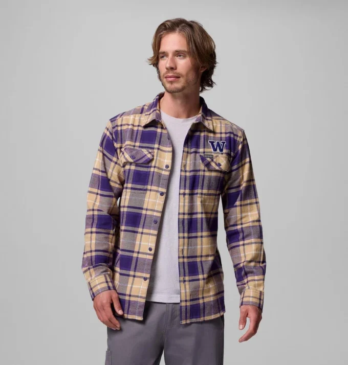 Camisa de manga larga de franela Flare Gun™ para hombre, estilo universitario – Washington