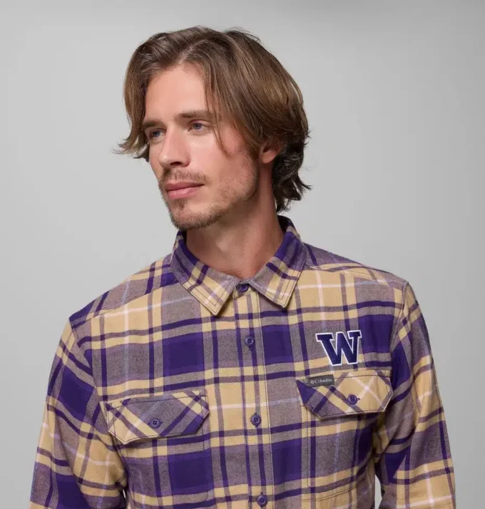 Camisa de manga larga de franela Flare Gun™ para hombre, estilo universitario – Washington