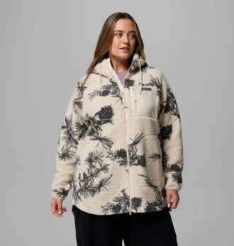 Sudadera con capucha y cremallera completa estampada Women Winter Warmth™ – Talla grande