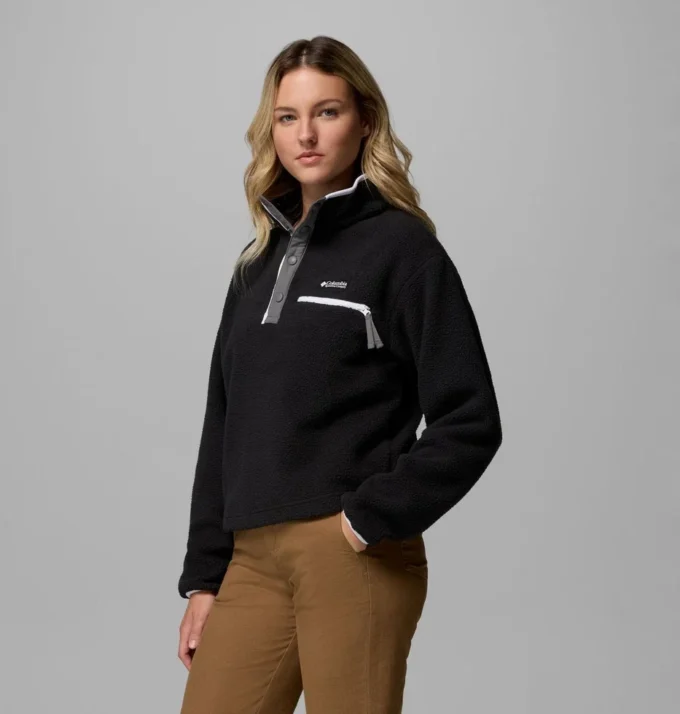 Sudadera corta de lana con medio broche Helvetia™ II para mujer